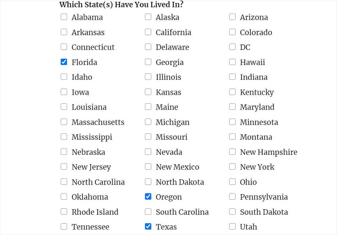 classic style form on wpforms with multi select enabled