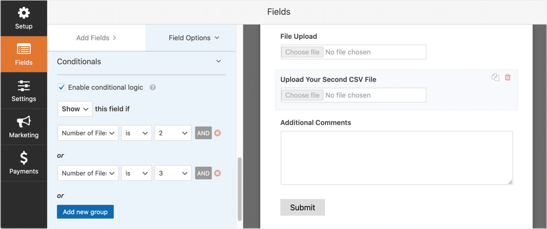 Conditional logic for second CSV upload field