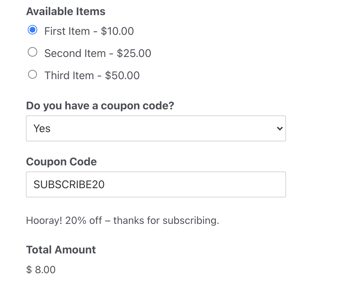 An example of a coupon code field