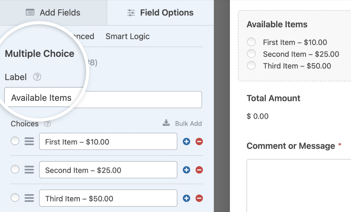 Customizing a Multiple Choice field to use in a coupon code form