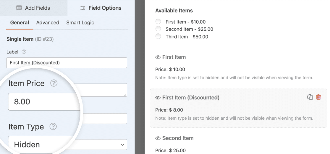 Creating a Single Item field for a discounted price in a coupon code form