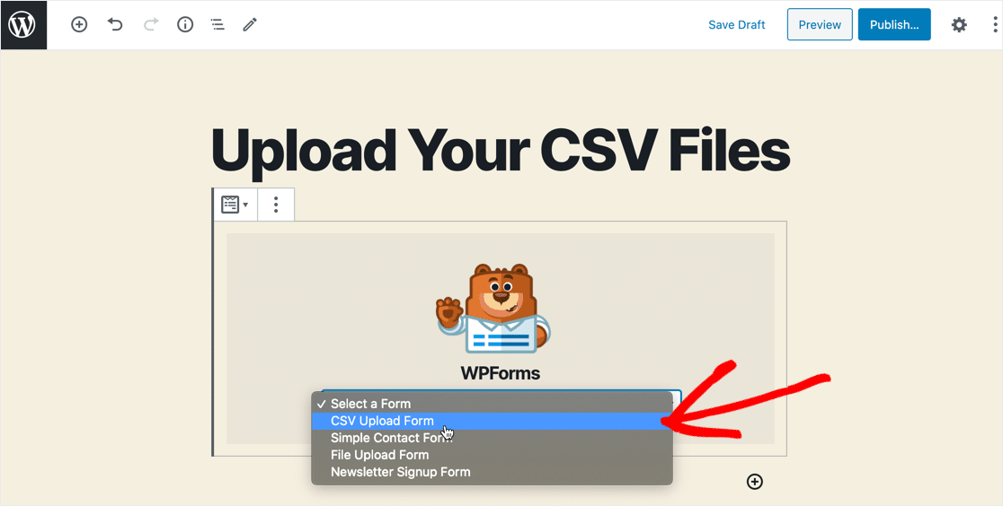 CSV upload form block