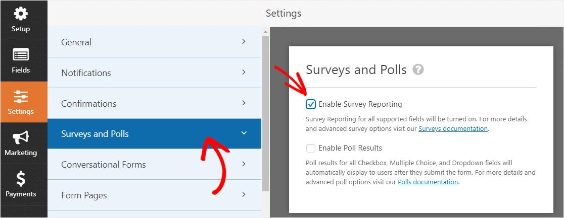 enable surveys on cancellation form