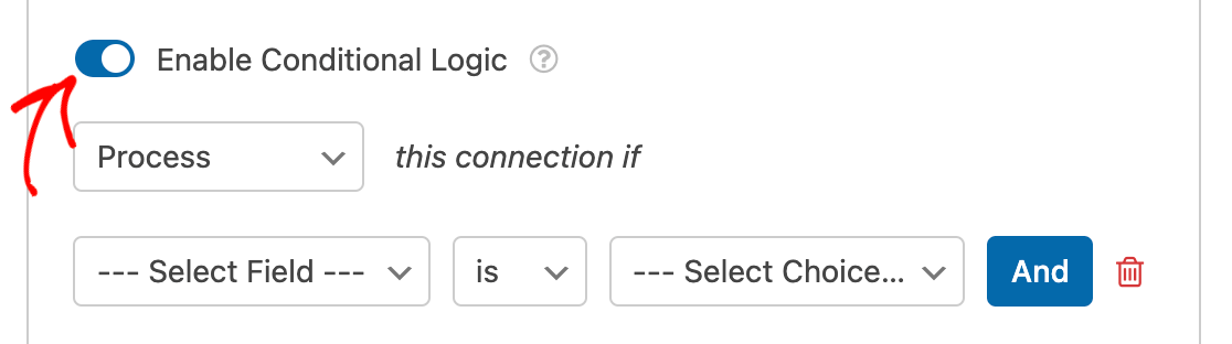 Enabling conditional logic for an ActiveCampaign connection