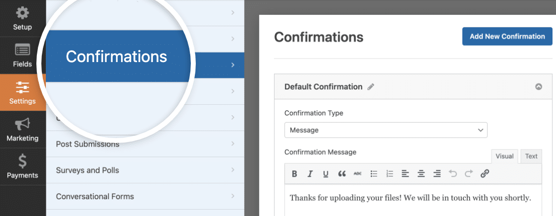 A file upload form confirmation