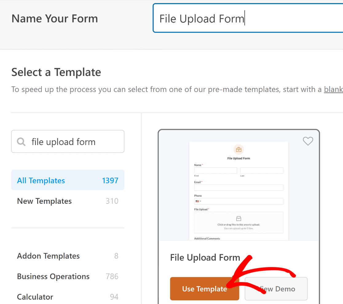 File upload form template