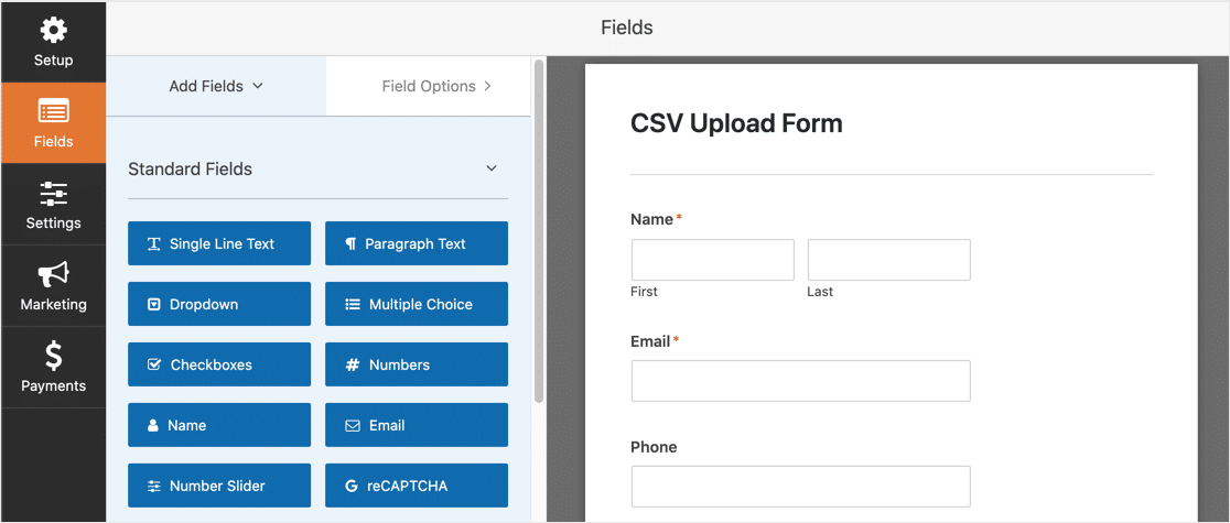 CSV form upload template