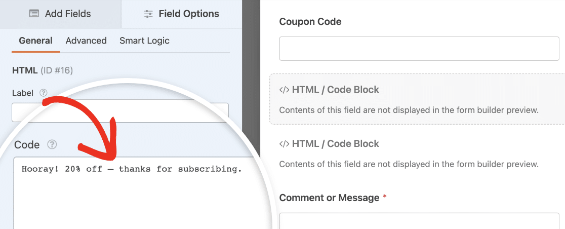 Creating a coupon code validation message for a valid discount code