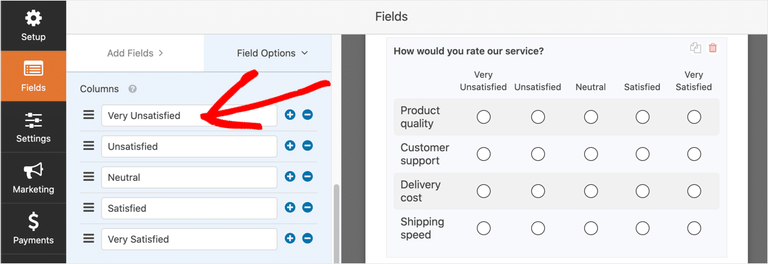 Matrix question answer choices