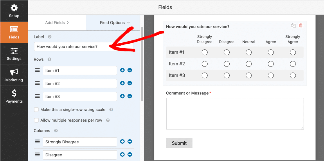 Edit matrix question label