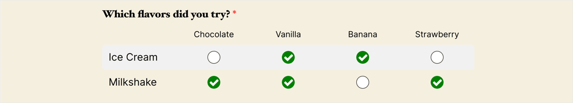 Multiple matrix question answers