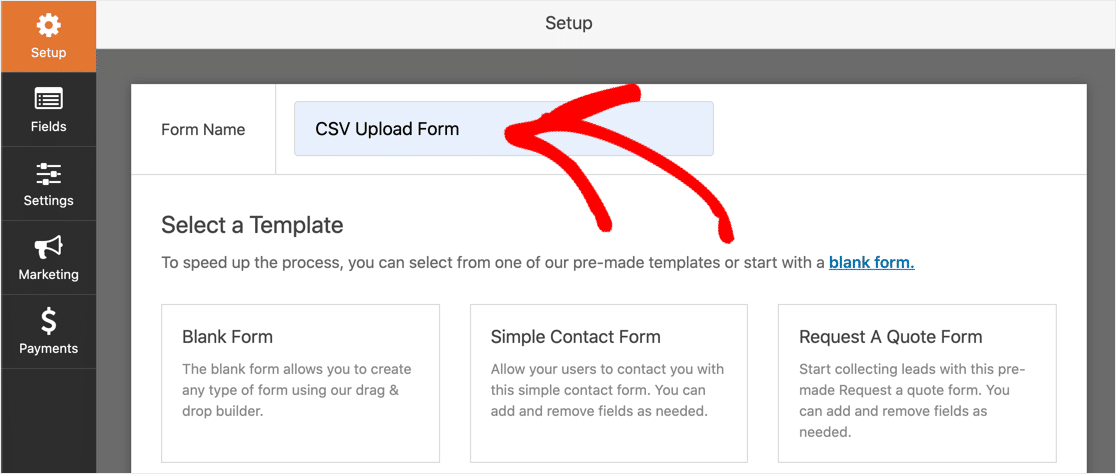 Name your CSV upload form