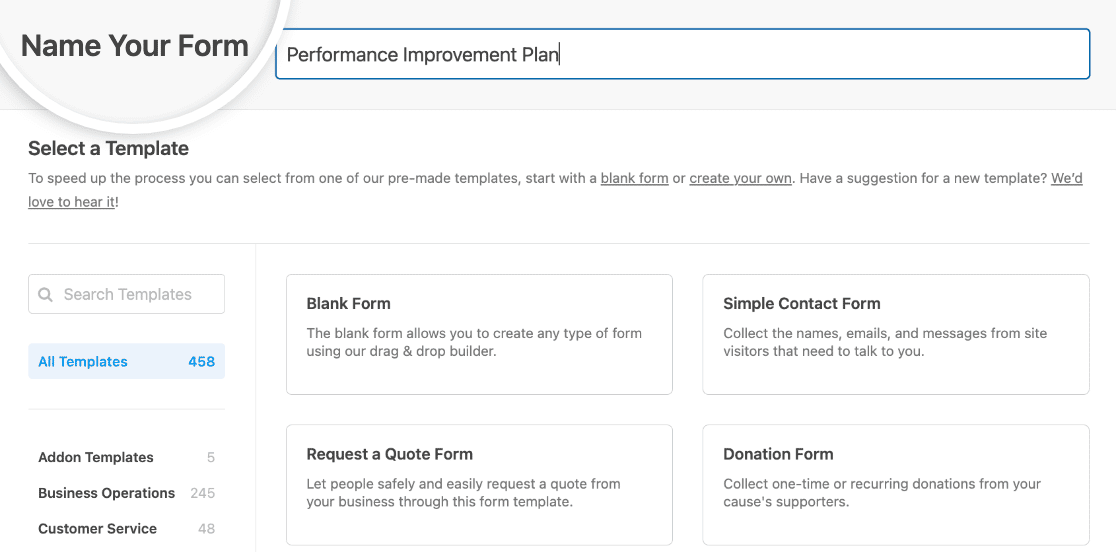 Naming your new Performance Improvement Plan form