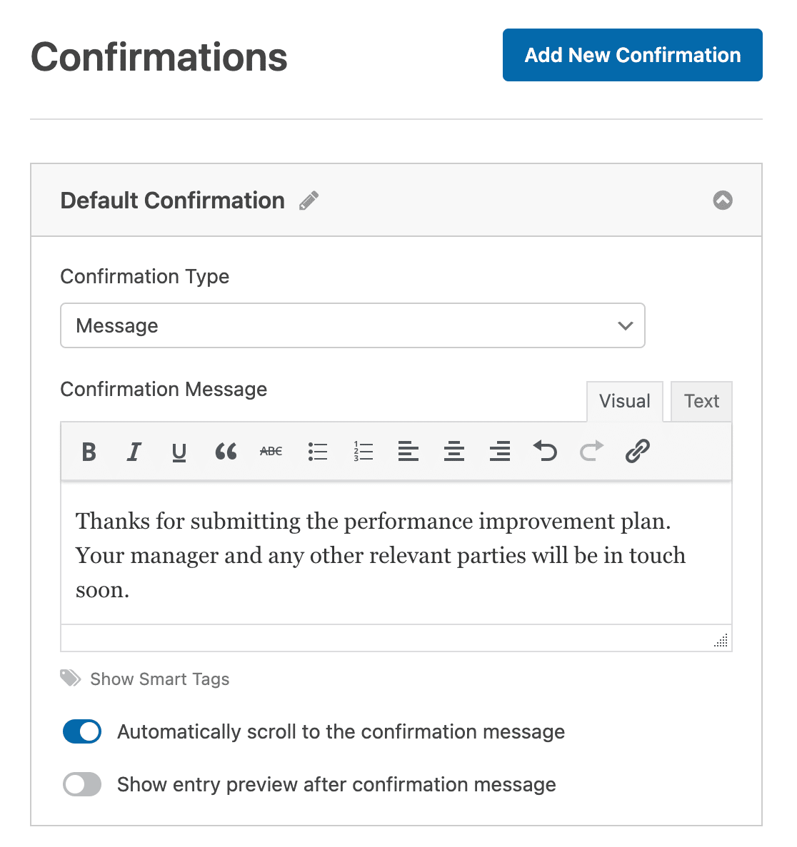 Customizing the PIP form confirmation message