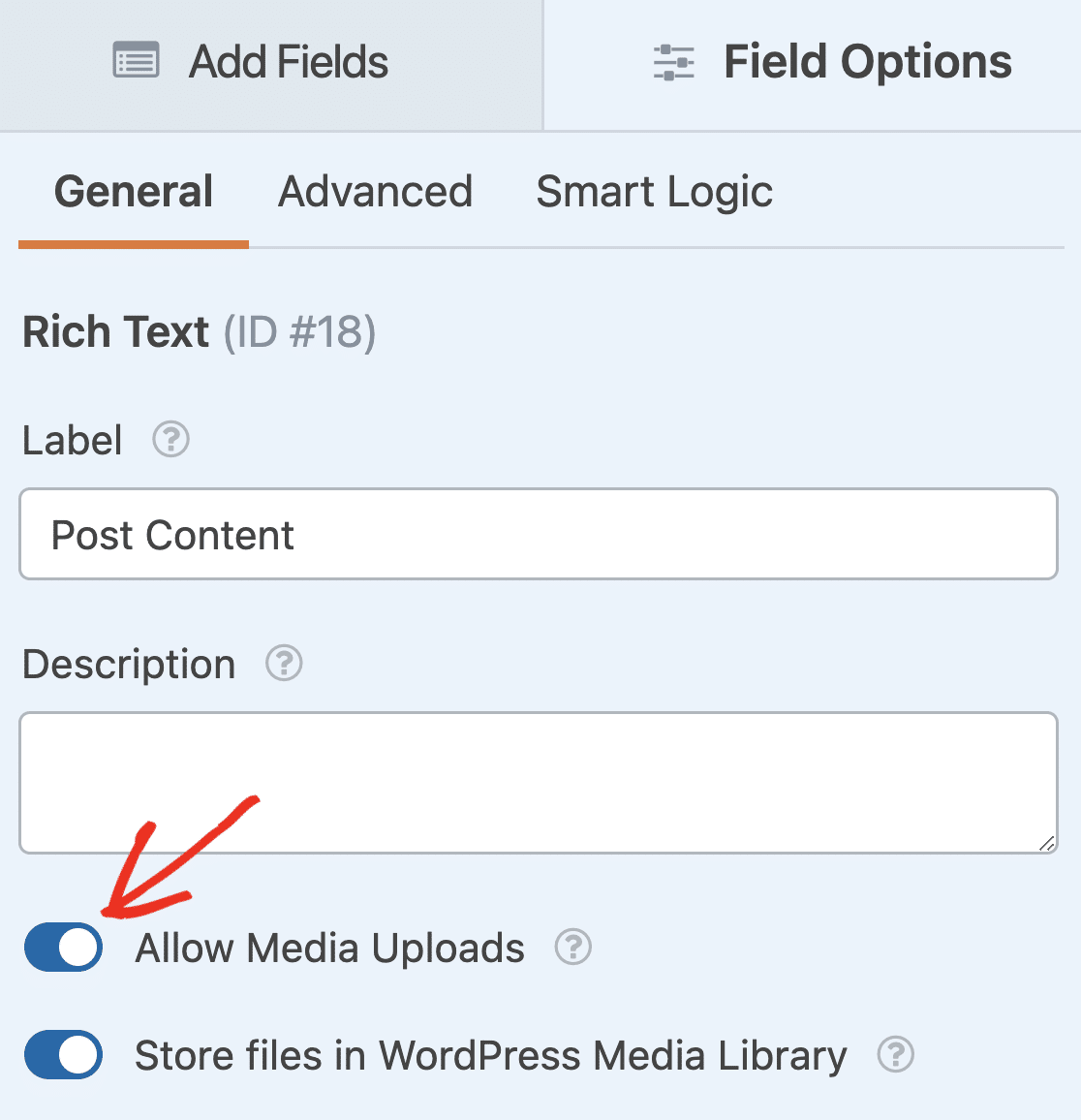 Turning on file uploads for the Rich Text field