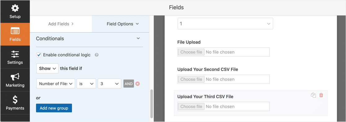 Conditional logic for third CSV upload field