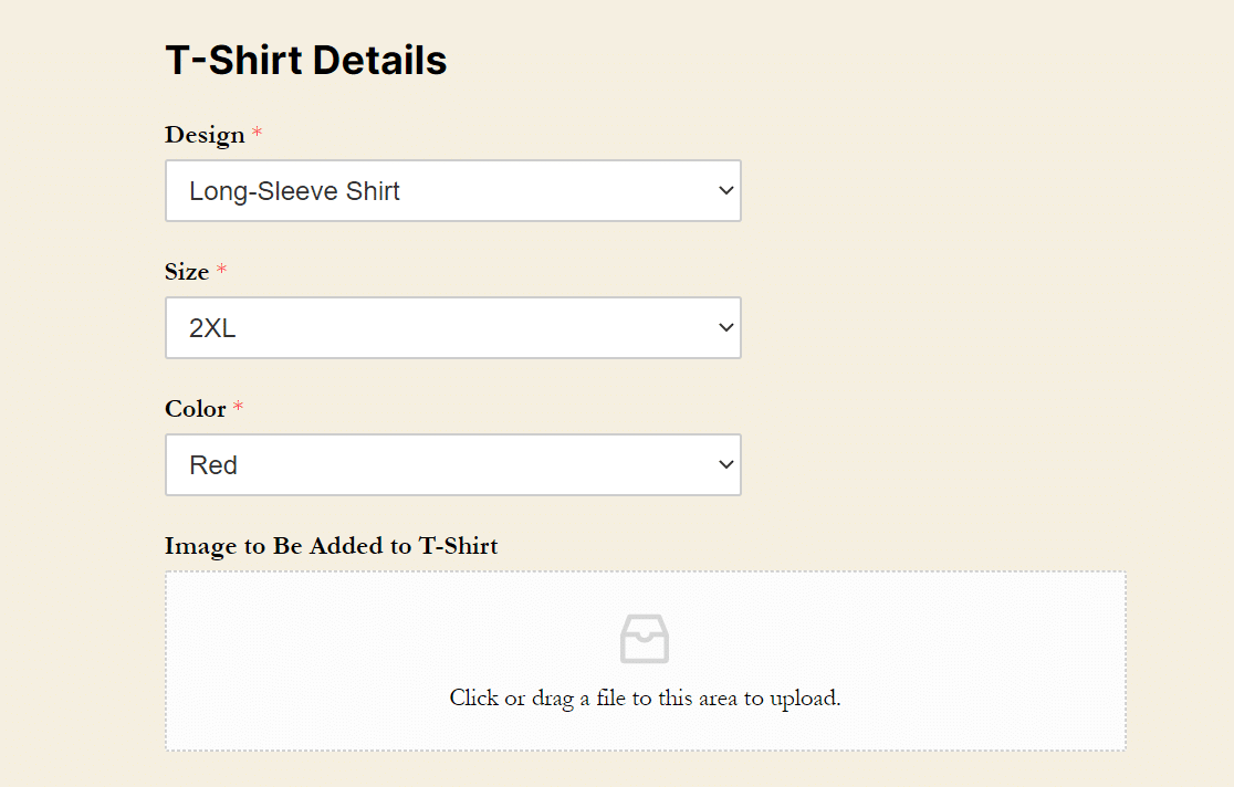 types of wordpress forms tshirt order form with image upload field