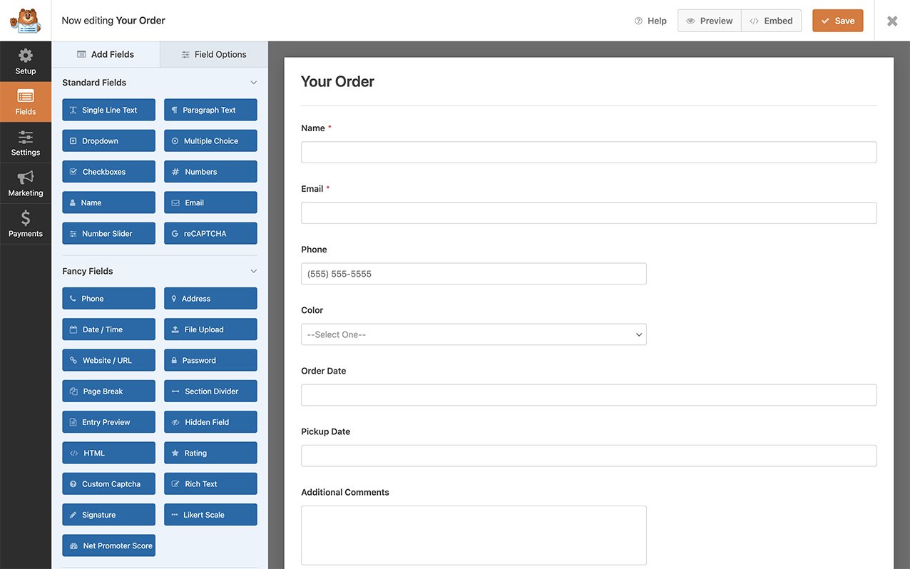 create your form and add your fields