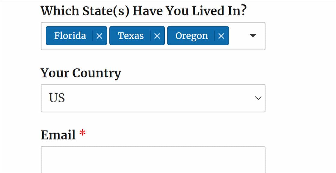 wpforms modern style dropdown field with multi select