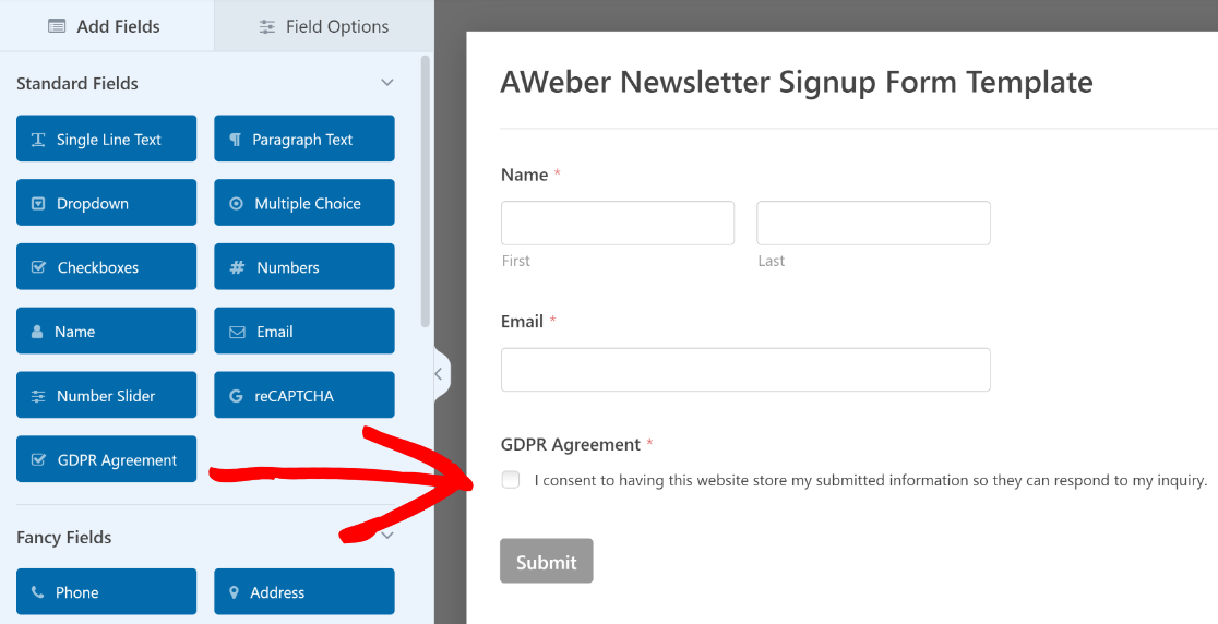 Add GDPR field to AWeber form