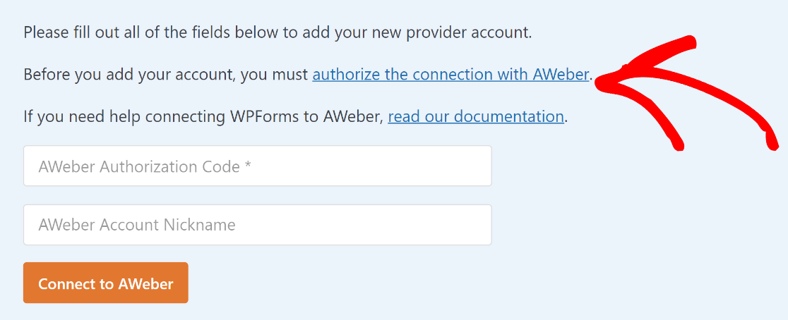 Authorize the connection with AWeber