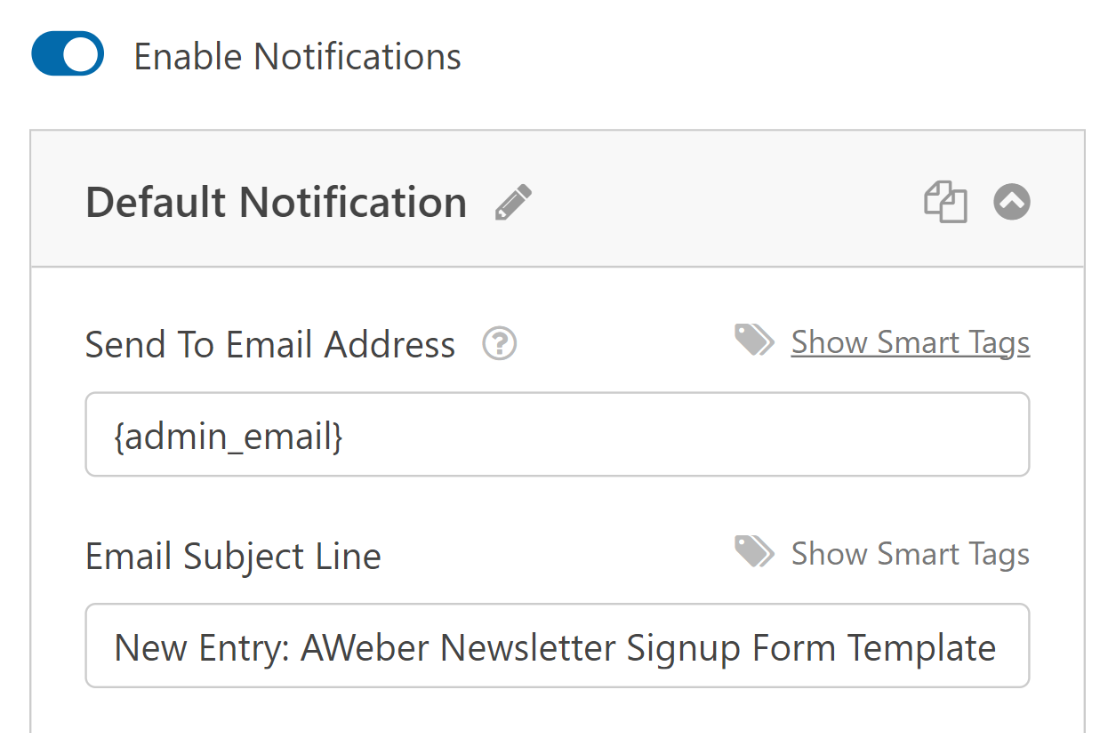Configure email notifications for AWeber form