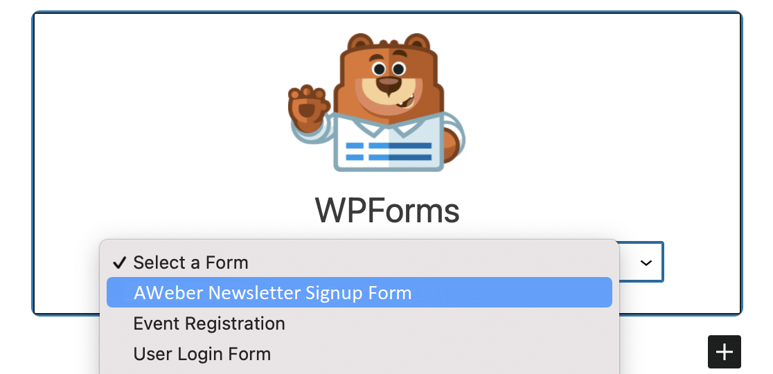 WPForms block AWeber form