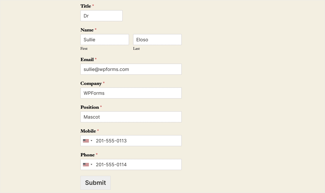 Mautic WordPress form test entry