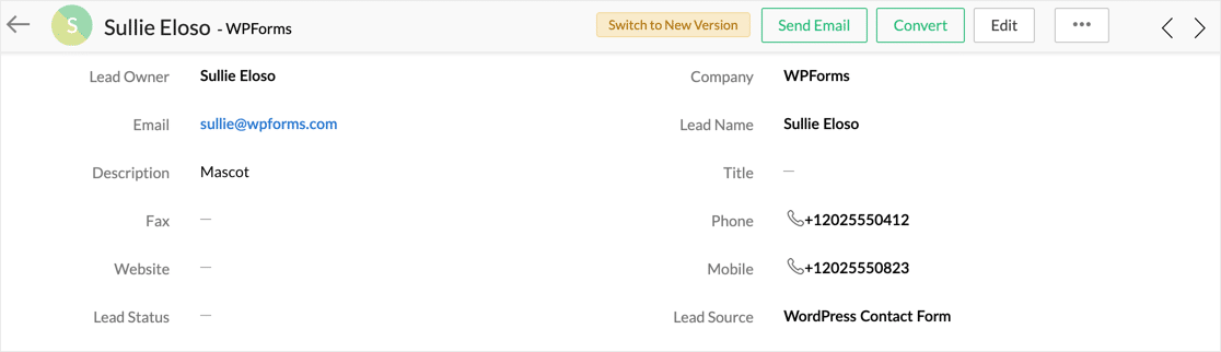 WordPress form data in Zoho