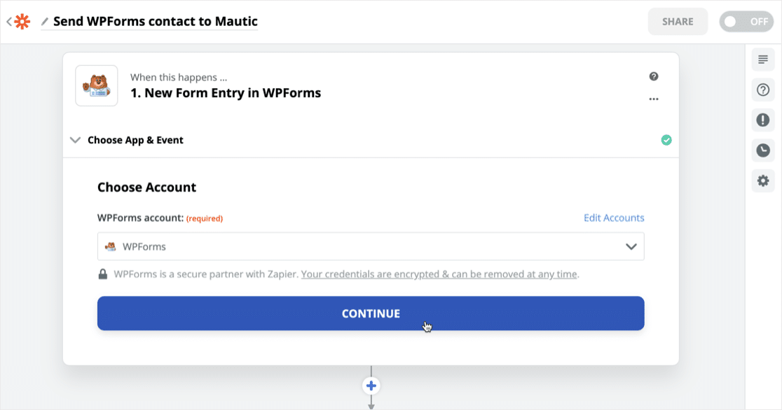 Confirm WPForms account in Zapier