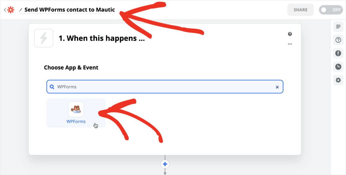 Select WPForms in Zapier
