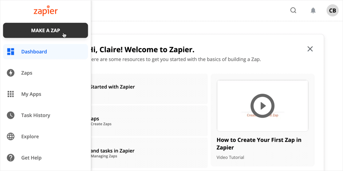 Make a Zap in Zapier