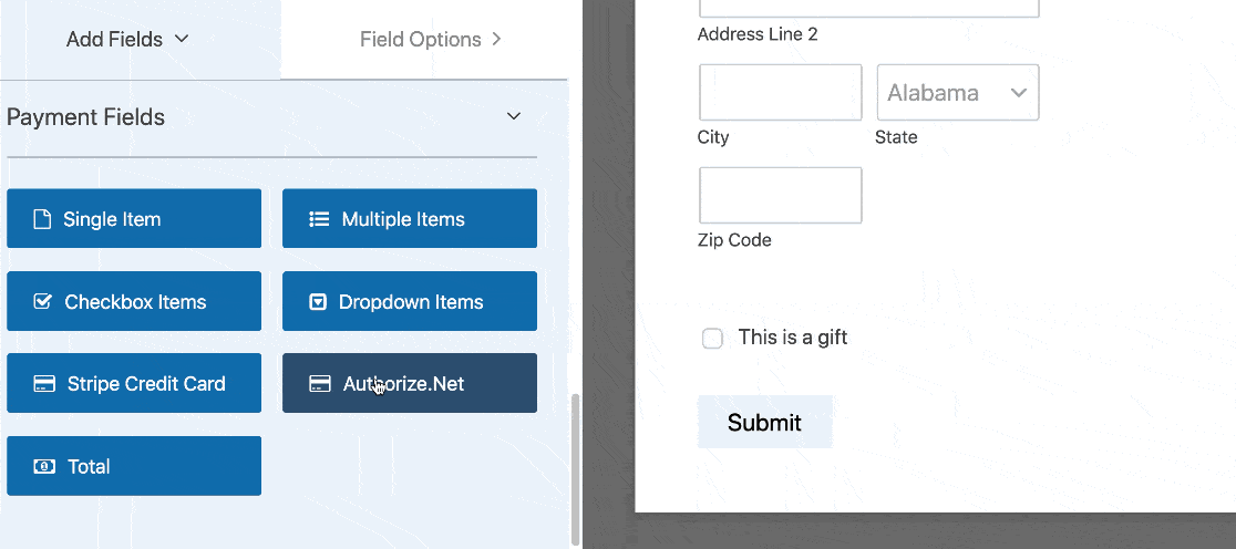 Add Authorize.Net Payment Form field