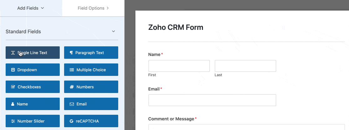Add Zoho form fields in WPForms