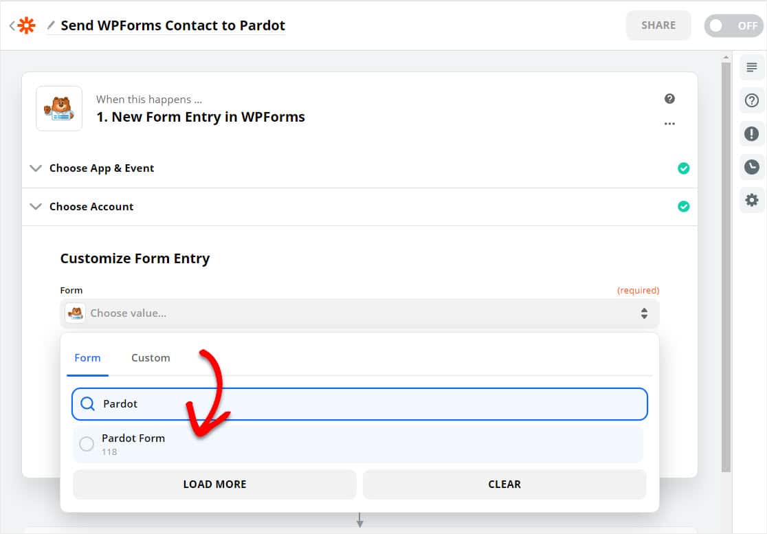 choose wpforms pardot form you created