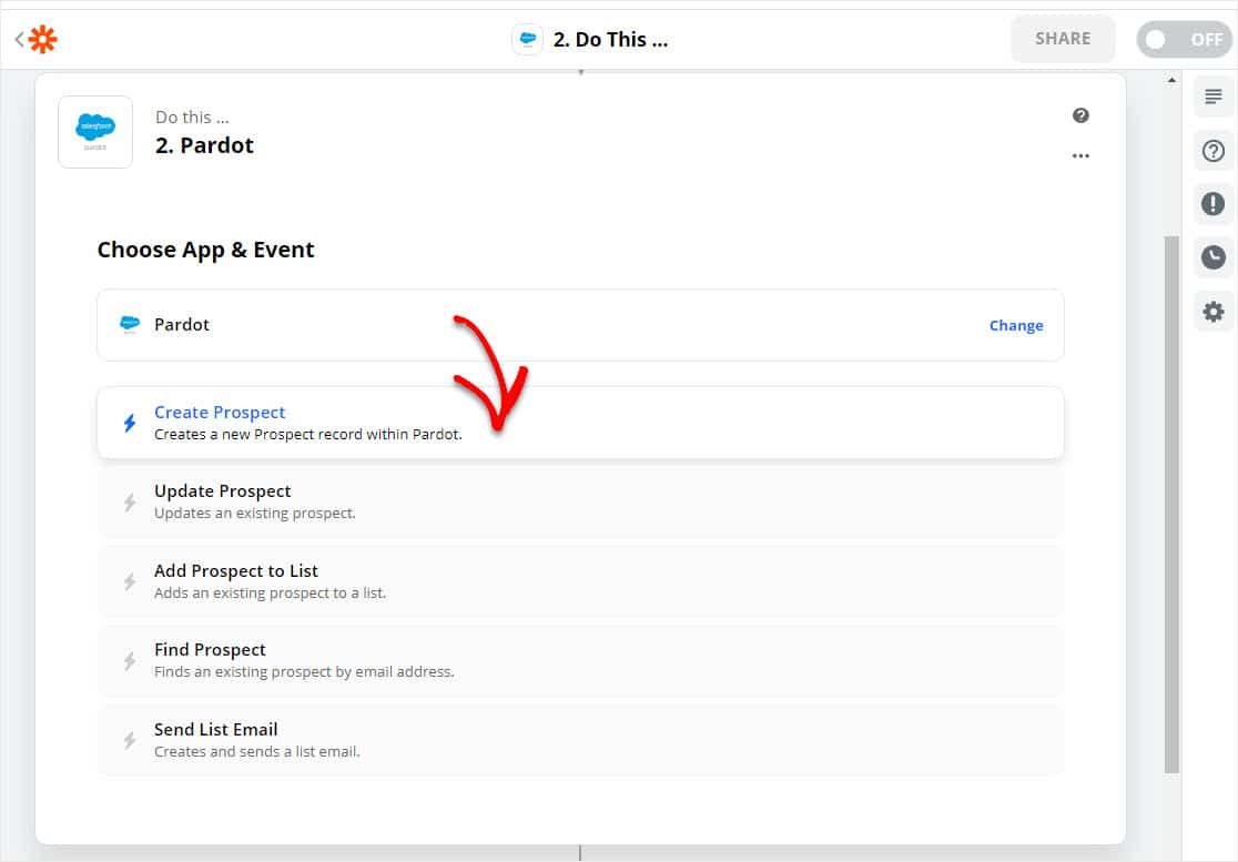 click on create new prospect in pardot wordpress form