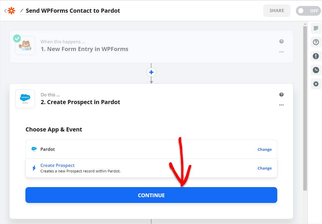 continue creating wordpress pardot form