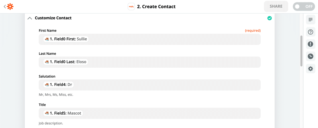 Create Insightly contact from WPForms in Zapier