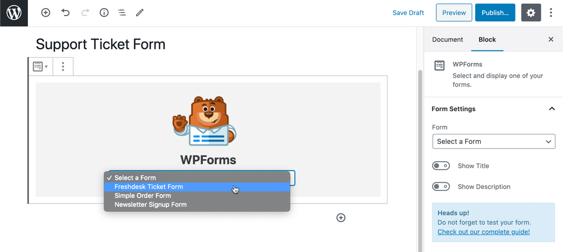 Freshdesk WordPress form dropdown