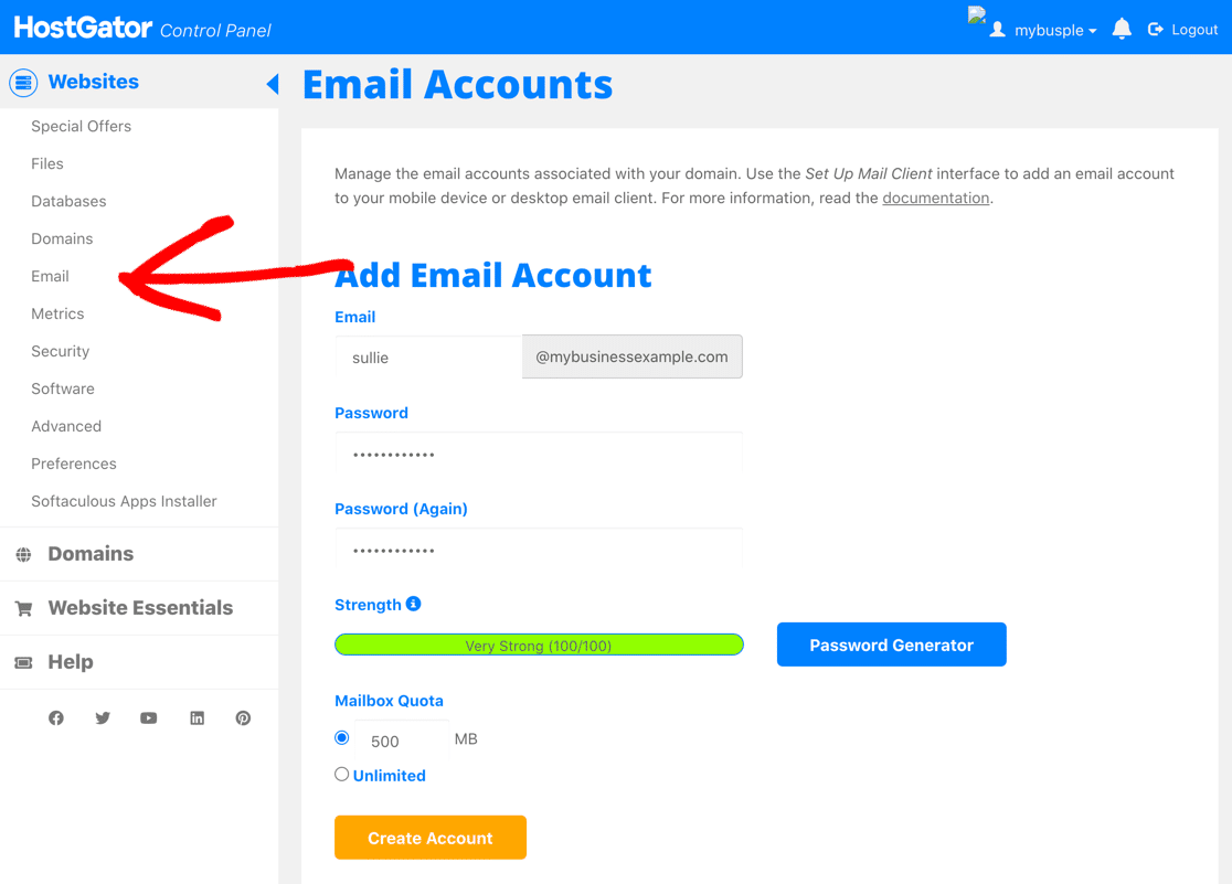 Email settings HostGator