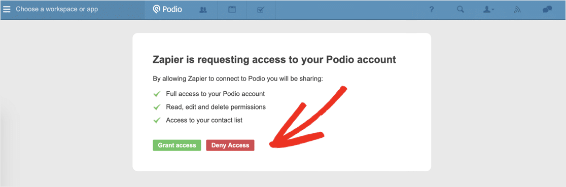 Grant access to Podio in Zapier