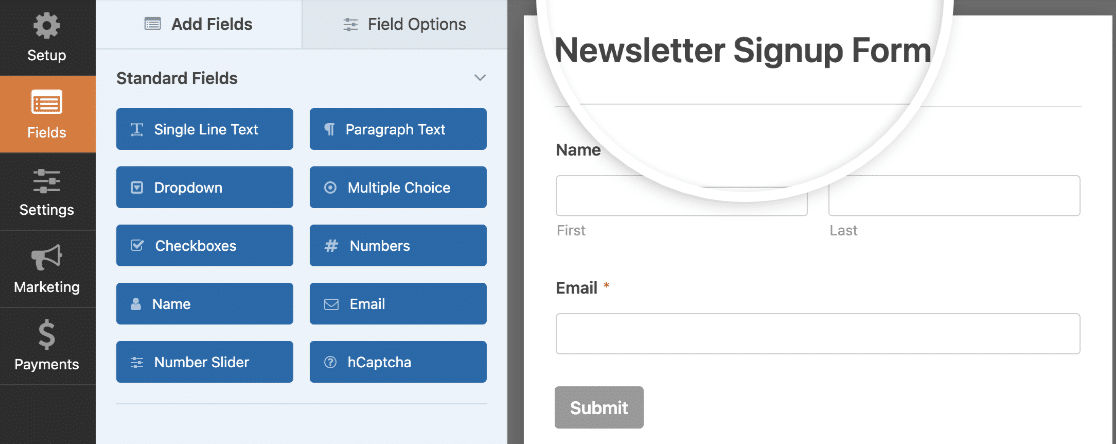 A newsletter signup form