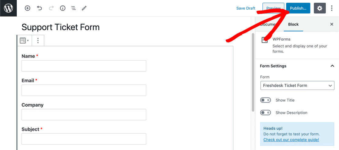 Publish Freshdesk WordPress form