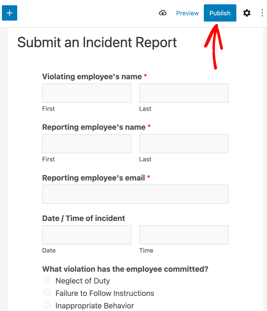 Publishing your incident report form