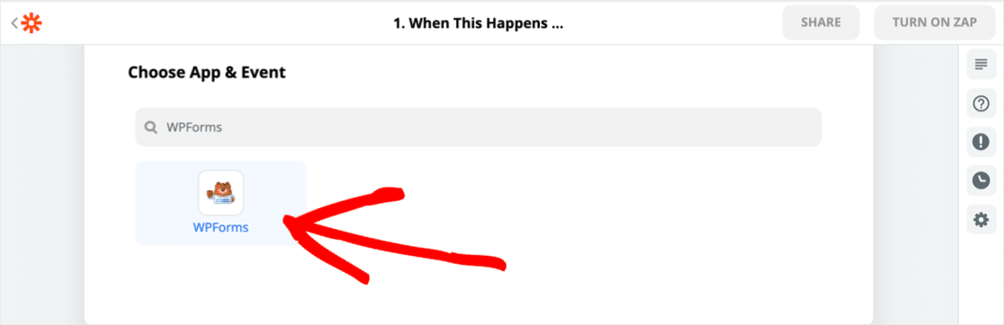 Select WPForms in Zapier