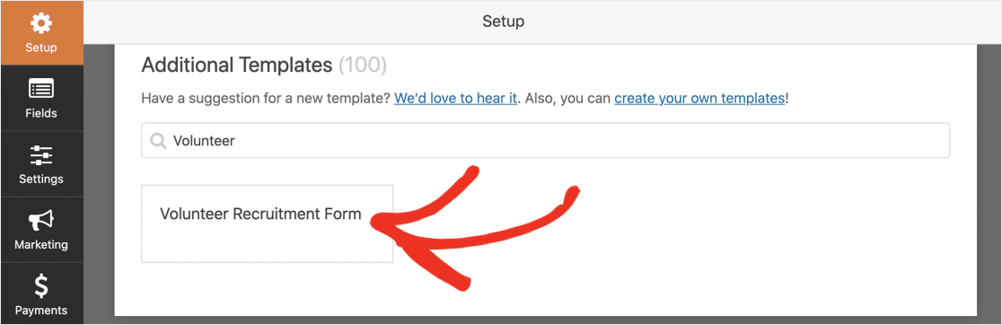 Select form template in WPForms