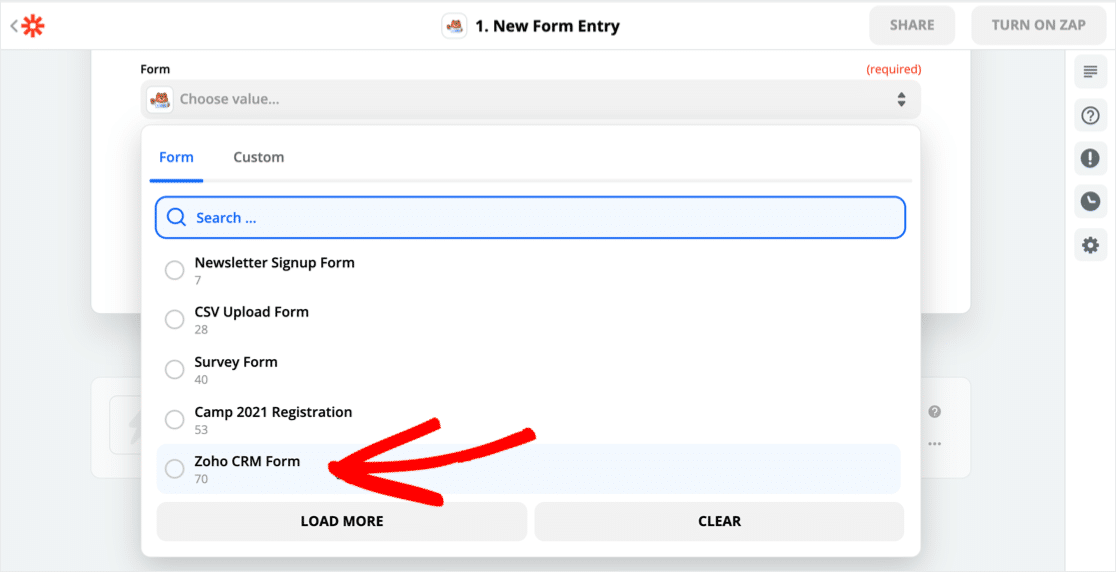 Select Zoho WordPress form