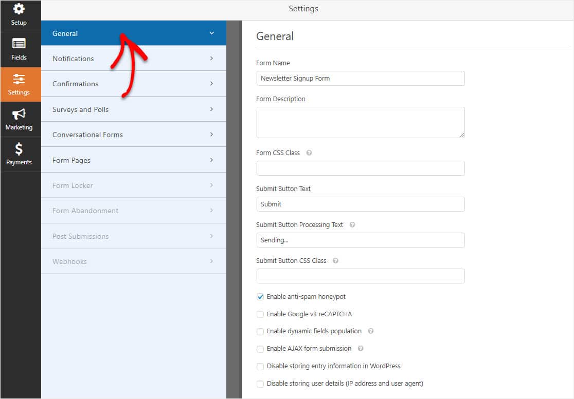 settings on aweber wordpress form