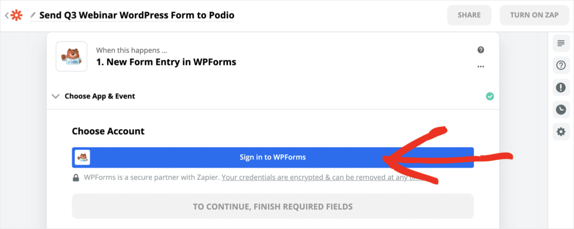 Sign in to WPForms in Zapier