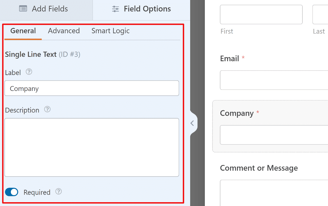 Single line text field options